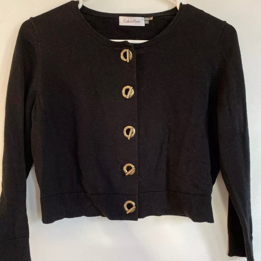 90s Style Calvin Klein Crop Sweater Gold Toggles
